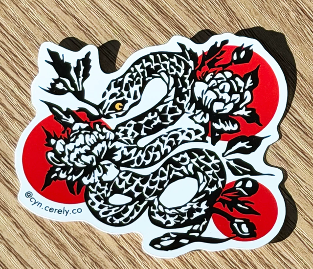 Snake Linocut Sticker