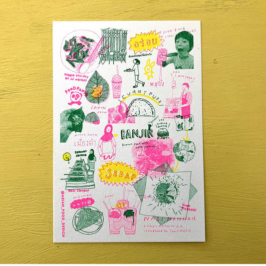 Asian food design - Riso post cards - (Thailand & Malaysia)　タイとマレーシアのポストカード