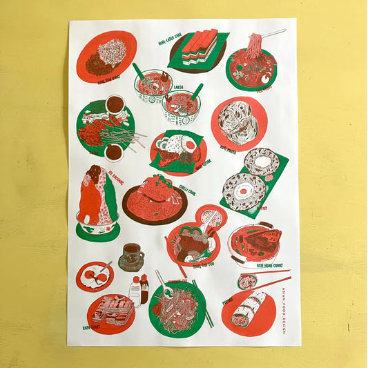 Asian food design - Riso print - Singapore dishes - A3